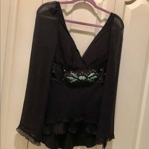 Carlos Miele silk jeweled evening top